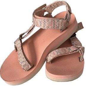 Teva Chacha Tropical Peach Midform Wedges Sandals Womens Size 8